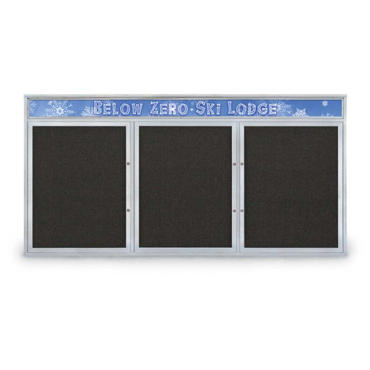 UV435HPLUS Uvp Inc. Cork Board Enclosed 1" Wide Mitered Stain Aluminum Frame, Dual Lock Triple Door, Sealed Corner W/ Header