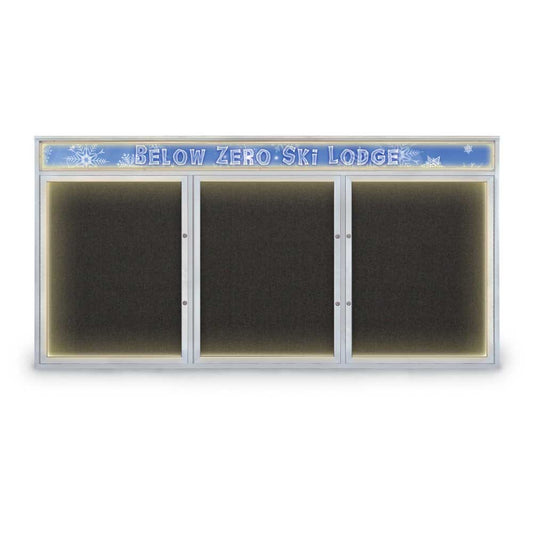 UV455HIPLUS Uvp Inc. Cork Board Enclosed 1" Wide Mitered Stain Aluminum Frame, Dual Lock Triple Door, W/ Illuminated Header