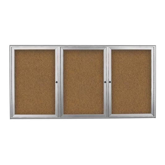UV7005 Uvp Inc. Corkboard Enclosed Radius, Mitered Satin Aluminum Frame, Triple Locking Door