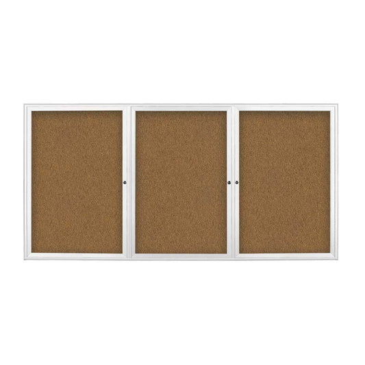UV7006 Uvp Inc. Cork Board 1" Satin Anonized Aluminum Frame, Radius Style, Lockable Triple Door