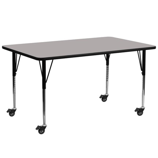 XU-A3072 Flash Furniture Wren Mobile Rectangular Grey HP Laminate Activity Table Recommended Grade Level: 1st Grade - Adult with Standard Height Adjustable Legs 30''W x 72''L, 400 lbs, Seating Capacity: 10 Count