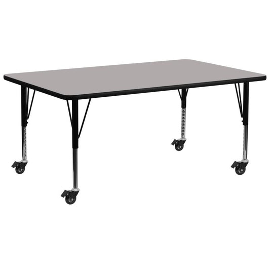 XU-A3072 Flash Furniture Wren Mobile Rectangular Grey HP Laminate Activity Table Recommended Grade Level: Preschool - 2nd Grade with Height Adjustable Short Legs 30''W x 72''L, 400 lbs, Seating Capacity: 10 Count