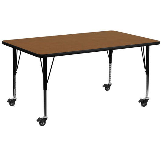 XU-A3072 Flash Furniture Wren Mobile Rectangular Oak HP Laminate Activity Table Recommended Grade Level: Preschool - 2nd Grade with Height Adjustable Short Legs 30''W x 72''L, 400 lbs, Seating Capacity: 10 Count