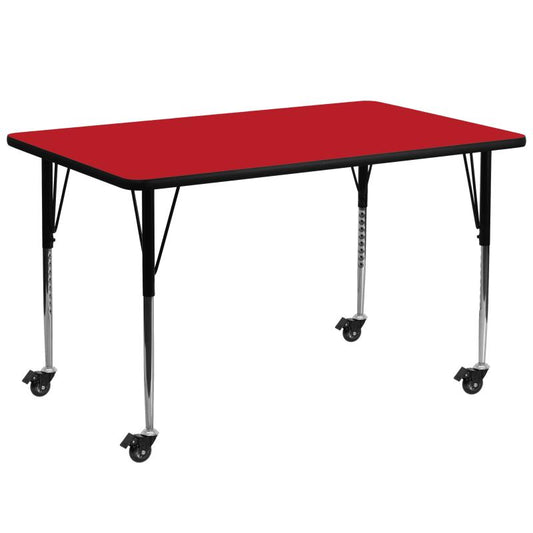 XU-A3072 Flash Furniture Wren Mobile Rectangular Red HP Laminate Activity Table Recommended Grade Level: 1st Grade - Adult with Standard Height Adjustable Legs 30''W x 72''L, 400 lbs, Seating Capacity: 10 Count