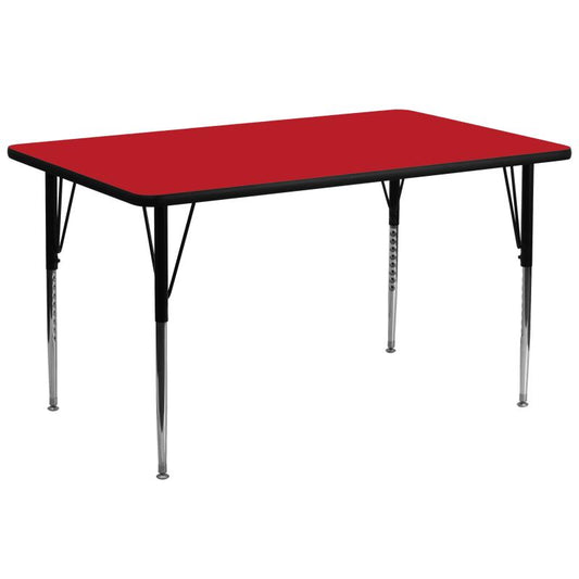 XU-A3072 Flash Furniture Wren Rectangular Red HP Laminate Activity Table Recommended Grade Level: 1st Grade - Adult with Standard Height Adjustable Legs 30''W x 72''L, 400 lbs, Seating Capacity: 10 Count