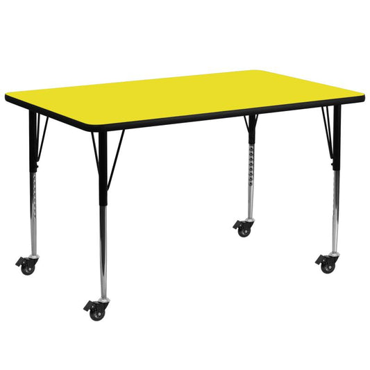 XU-A3072 Flash Furniture Wren Mobile Rectangular Yellow HP Laminate Activity Table Recommended Grade Level: 1st Grade - Adult with Standard Height Adjustable Legs 30''W x 72''L, 400 lbs, Seating Capacity: 10 Count