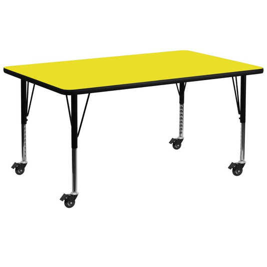 XU-A3072 Flash Furniture Wren Mobile Rectangular Yellow HP Laminate Activity Table Recommended Grade Level: Preschool - 2nd Grade with Height Adjustable Short Legs 30''W x 72''L, 400 lbs, Seating Capacity: 10 Count