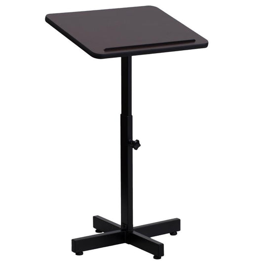 XU-LECTERN-ADJ-GG Flash Furniture Adjustable Height Metal Lectern In Mahogany Use For Schools And Funtion Halls With Raised Metal Lip,black Edge Band,black Metal Frame,adjustable Height Knob And Nylon Floor Glides/20W x18.25D x48H/ 40 lbs Weight Capacity