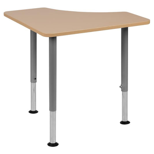 XU-SF-1003 Flash Furniture Triangular Natural Collaborative Student Desk (Adjustable From 22.3" To 34") - Home And Classroom, Recommended Grade Level: Kindergarten With .75" Thick Thermal Fused Laminate Top / 200 Lbs Weight Capacity