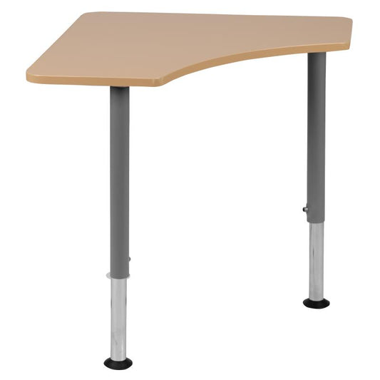 XU-SF-1003 Flash Furniture Triangular Natural Collaborative Student Desk (Adjustable From 22.3" To 34") - Home And Classroom, Recommended Grade Level: Kindergarten With .75" Thick Thermal Fused Laminate Top / 200 Lbs Weight Capacity