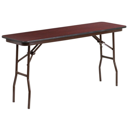 YT-1860-HIGH-WAL Flash Furniture 5-foot High Pressure Mahogany Laminate Folding Training Table Designed For Commercial Use With .875" Thick High Pressure Laminate Mahogany Top, 220 Lbs Weight Capacity/ 2 Seating