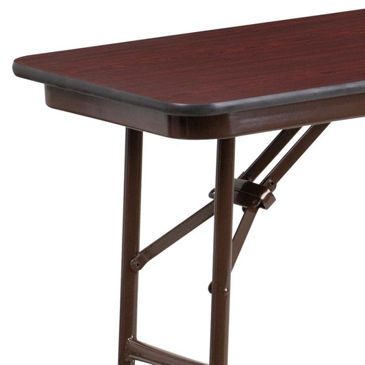 YT-1860-MEL-WAL Flash Furniture 5-Foot Mahogany Melamine Laminate Folding Training Table Designed For Commercial Use With .75" Thick Melamine Laminate Mahogany Top , 220 Lbs Weight Capacity/ 2 Seating