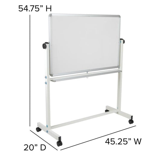 YU-YCI-001 Flash Furniture Hercules Series Double-sided Mobile White Board With Pen Tray For Commercial Use Made Of Lacquer Painted Magnetic Surface With 6 Magnets / 45.25W x 20D x 54.75H