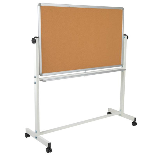 YU-YCI-002 Flash Furniture Hercules Series Reversible Mobile Cork Bulletin Board And White Board With Pen Tray For Commercial Use Made Of Lacquer Painted Magnetic Surface With 6 Magnets / 53W x 20D x 59H