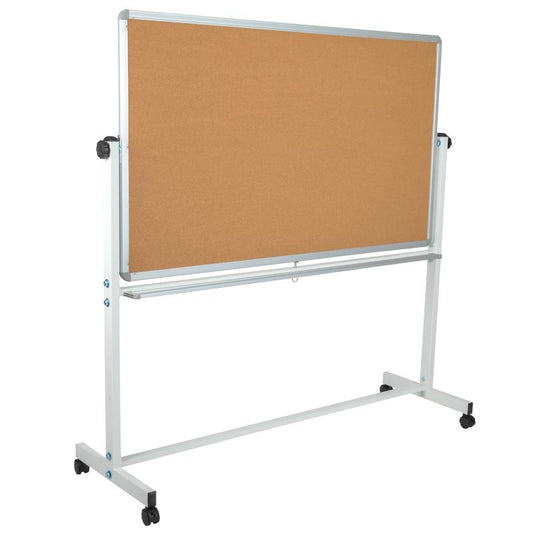 YU-YCI-004 Flash Furniture Hercules Series Reversible Mobile Cork Bulletin Board And White Board With Pen Tray For Commercial Use Made Of Lacquer Painted Magnetic Surface With 6 Magnets / 62.5W x 20D x 62.25H