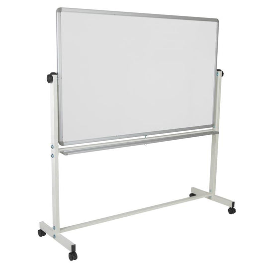 YU-YCI-005 Flash Furniture Hercules Series Reversible Mobile Cork Bulletin Board And White Board With Pen Tray For Commercial Use Made Of Lacquer Painted Magnetic Surface With Includes 6 Magnets / 64.25W x 20D x 64.75H