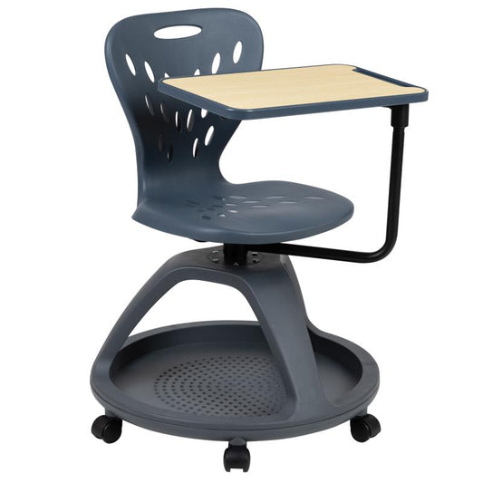 YU-YCX-019 Flash Furniture Dark Gray Mobile Desk Chair With 360 Degree Tablet Rotation And Under Seat Storage Cubby For Classrooms, Remote Learning, Homeschooling Or Dining Room With Ventilated Plastic Back And Seat For Comfort / 265 lb. Seating Capacity