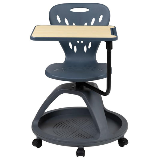 YU-YCX-019 Flash Furniture Black Mobile Desk Chair With 360 Degree Tablet Rotation And Under Seat Storage Cubby For Classrooms, Remote Learning, Homeschooling Or Dining Room With Ventilated Plastic Back And Seat For Comfort / 265 lb. Seating Capacity
