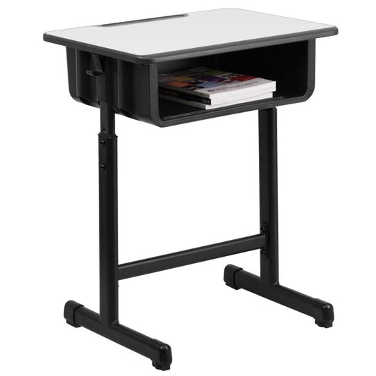 YU-YCY-046 Flash Furniture  Student Desk With Grey Top And Adjustable Height Black Pedestal Frame Use For Schools And Funtion Halls Features .75" Thick High Pressure Laminate Top / 23.625W x 17.75D x 31.500H / 265 lbs Weight Capacity