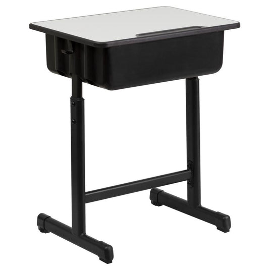 YU-YCY-046 Flash Furniture  Student Desk With Grey Top And Adjustable Height Black Pedestal Frame Use For Schools And Funtion Halls Features .75" Thick High Pressure Laminate Top / 23.625W x 17.75D x 31.500H / 265 lbs Weight Capacity