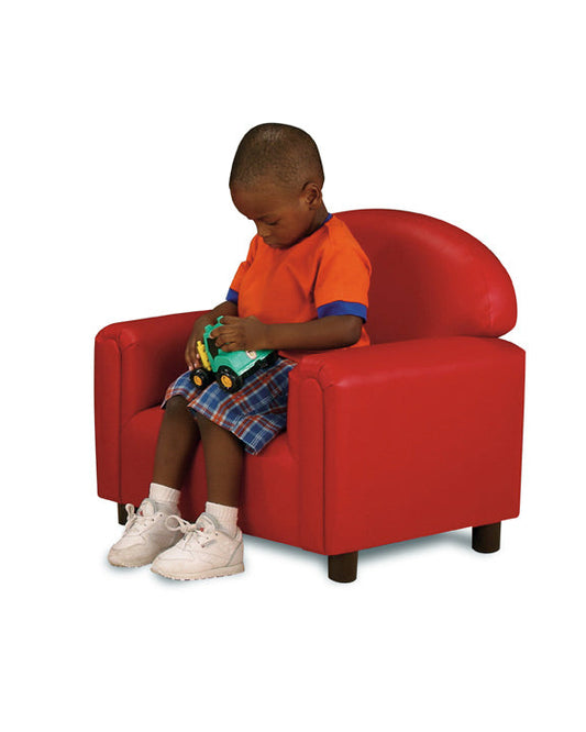 FPV-200 Brand New World Preschool Vinyl Upholstery Chair Offers Comfort of Soft Leather for Ages 3-6, Built With Sturdy Hardwood Frame, Comfortable Dense Foam and Premium Vinyl - Dimensions: 26”L X 18”D X 24”H, Legs: 4.0”, Seat Height: 12.5”