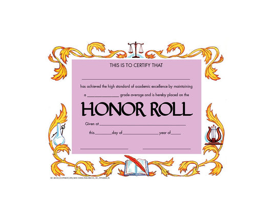VA212CL Flip Side Products Honor Roll Certificate, Compatible With Most Laser and Inkjet Printers, 8.5” X 11”, 30 Matte Certificates/Pack, 50 Packs/Carton