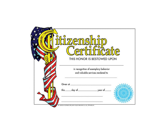VA225CL Flip Side Products Citizenship Certificate, Compatible With Most Laser and Inkjet Printers, 8.5” X 11”, 30 Matte Certificates/Pack, 50 Packs/Carton