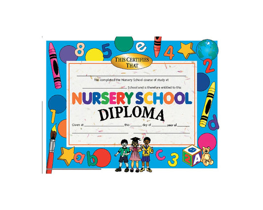 VA502 Flip Side Products Nursery School Diploma, Compatible With Most Laser and Inkjet Printers, 8.5” X 11”, 30 Glossy Certificates/Pack, 50 Packs/Carton