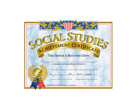 VA575 Flip Side Products Social Studies Achievement Certificate, Compatible With Most Laser and Inkjet Printers, 8.5” X 11”, 30 Glossy Certificates/Pack, 50 Packs/Carton