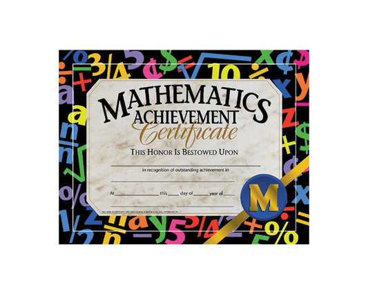 VA581 Flip Side Products Mathematics Achievement Certificate, Compatible With Most Laser and Inkjet Printers, 8.5” X 11”, 30 Glossy Certificates/Pack, 50 Packs/Carton
