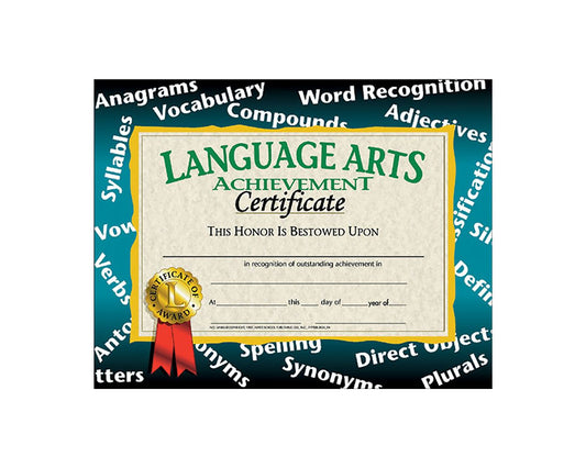 VA585 Flip Side Products Language Arts Achievement Certificate, Compatible With Most Laser and Inkjet Printers, 8.5” X 11”, 30 Glossy Certificates/Pack, 50 Packs/Carton