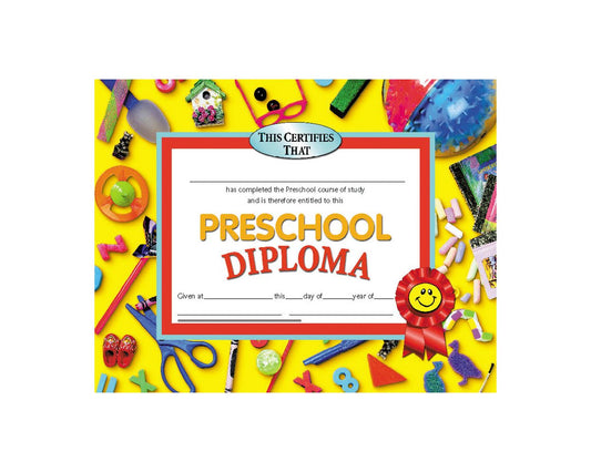 VA606 Flip Side Products Preschool Diploma, Compatible With Most Laser and Inkjet Printers, 8.5” X 11”, 30 Glossy Certificates/Pack, 50 Packs/Carton