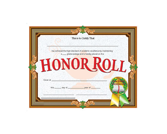 VA612 Flip Side Products Honor Roll Certificate, Compatible With Most Laser and Inkjet Printers, 8.5” X 11”, 30 Matte Certificates/Pack, 50 Packs/Carton